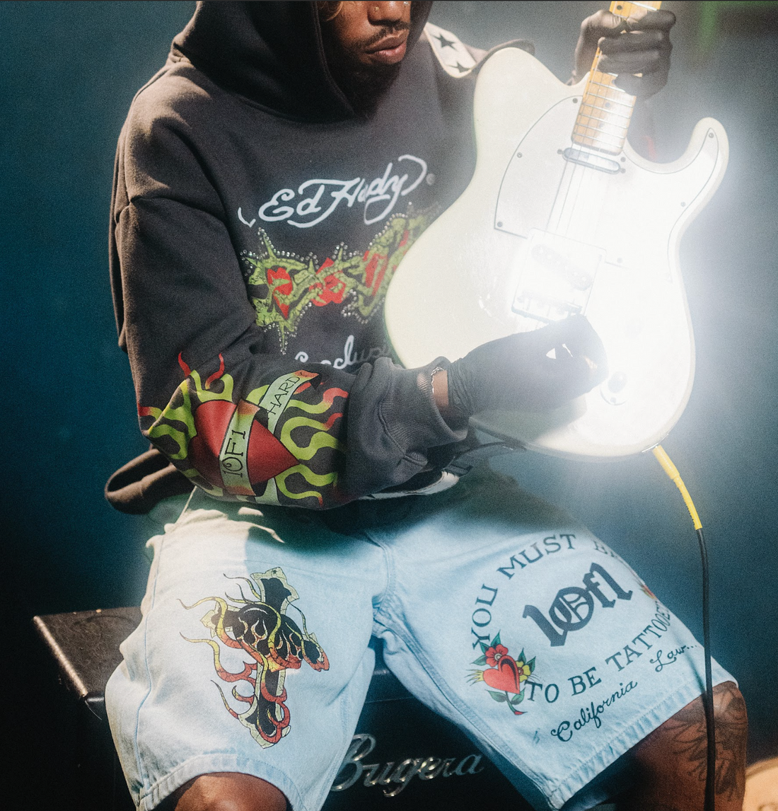1of1 Ed Hardy "N1RVANA" Denim Shorts