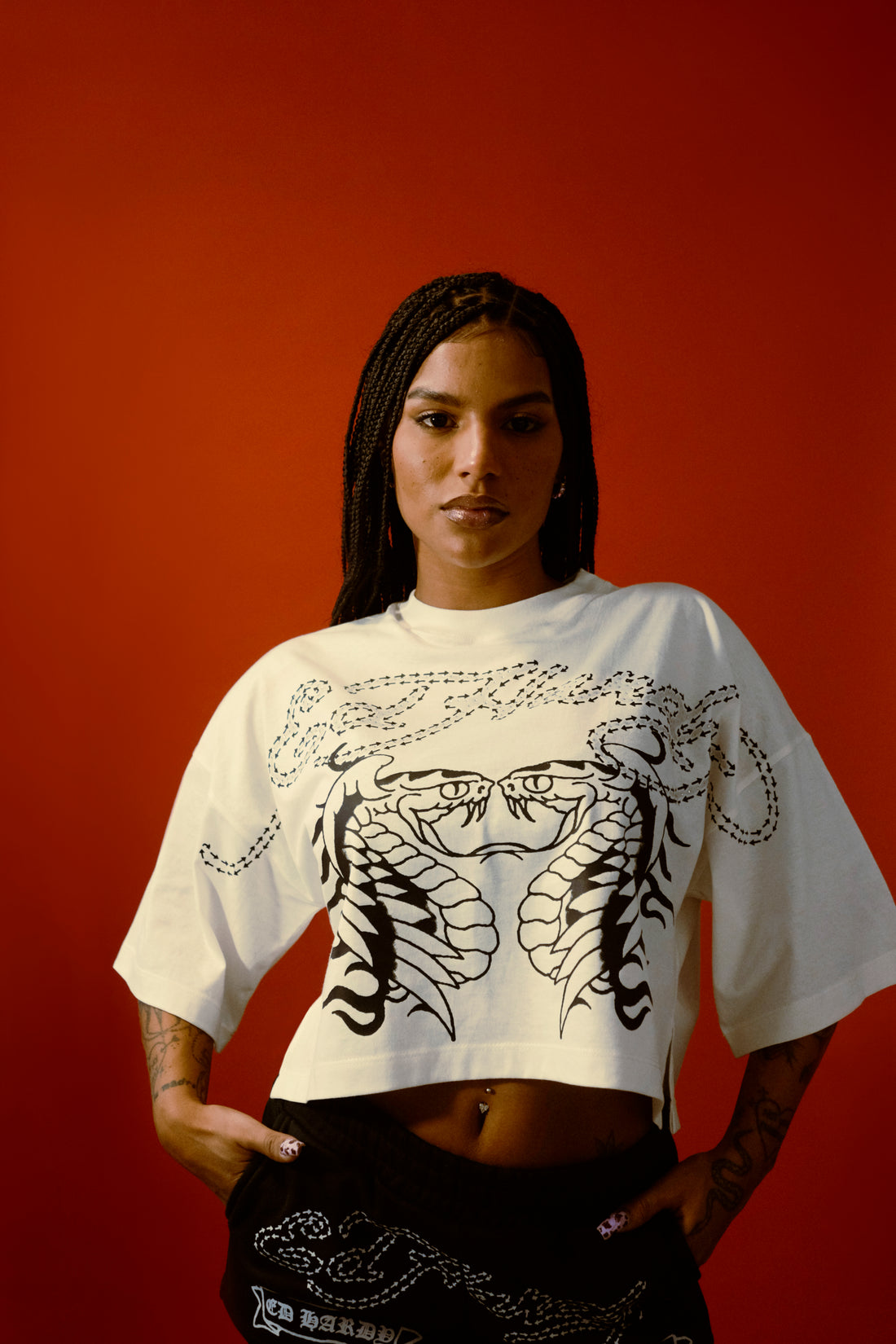 T-Shirt Cropped "Two Headed Snake" White