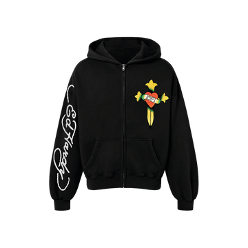 1of1 Ed Hardy "Love Is A Gamble" Black Zip Up Hoodie