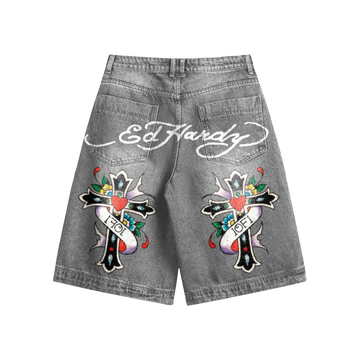 1of1 Ed Hardy "N1RVANA" Black Denim Shorts