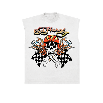 Sleeveless Tee "Skull Racer" White