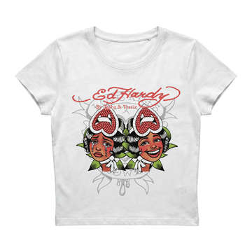 Baby Tee Off White "Chora Agora, Ri Depois" Ed Hardy by Tasha & Tracie
