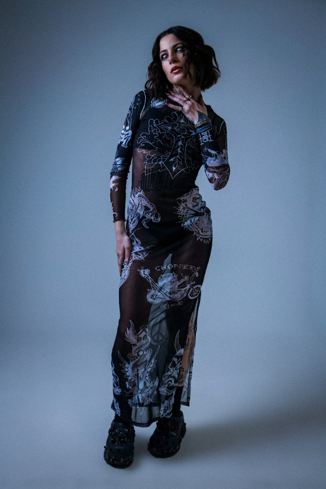 Vestido de Tule Preto "Tattooed Skin" Ed Hardy x Matuê