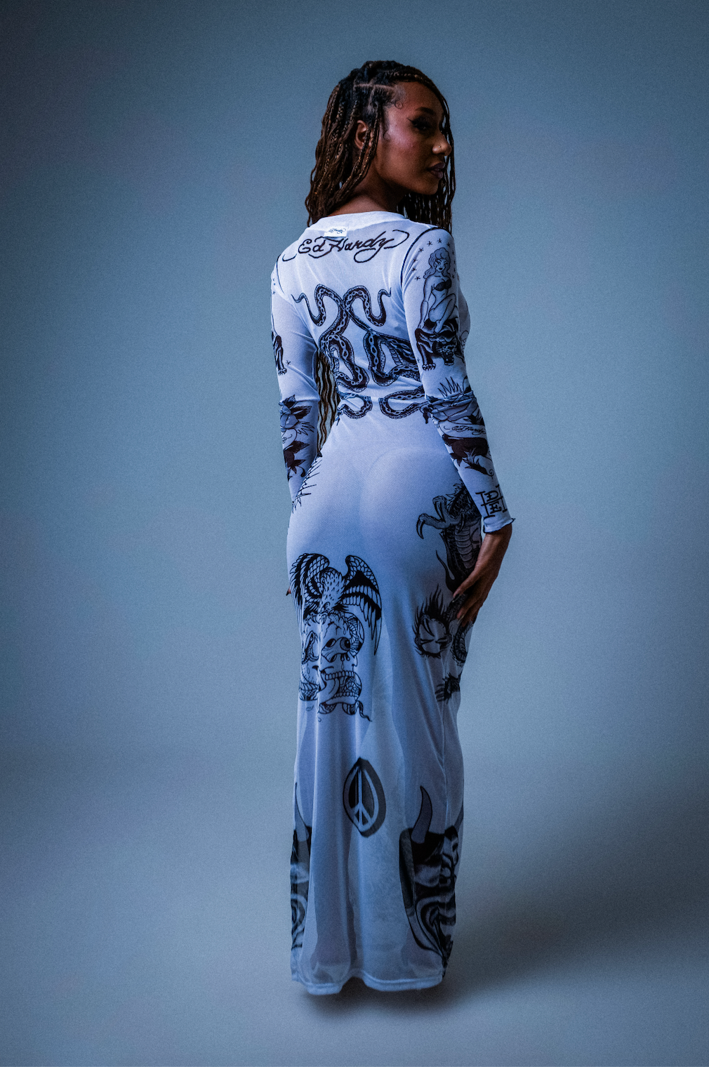 Vestido de Tule Branco "Tattooed Skin" Ed Hardy x Matuê