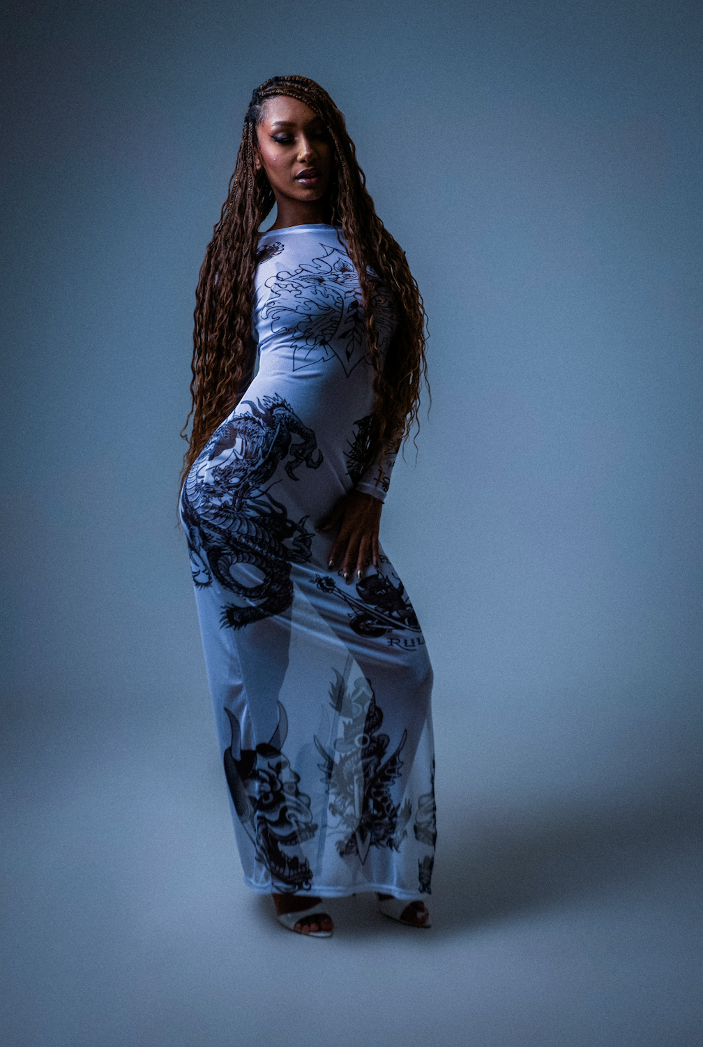 Vestido de Tule Branco "Tattooed Skin" Ed Hardy x Matuê