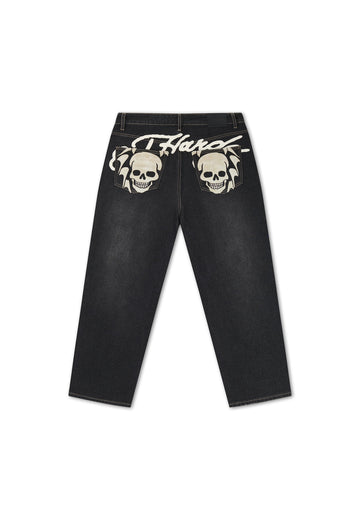 Calça Jeans Flying Skull Washed Black Ed Hardy Unissex
