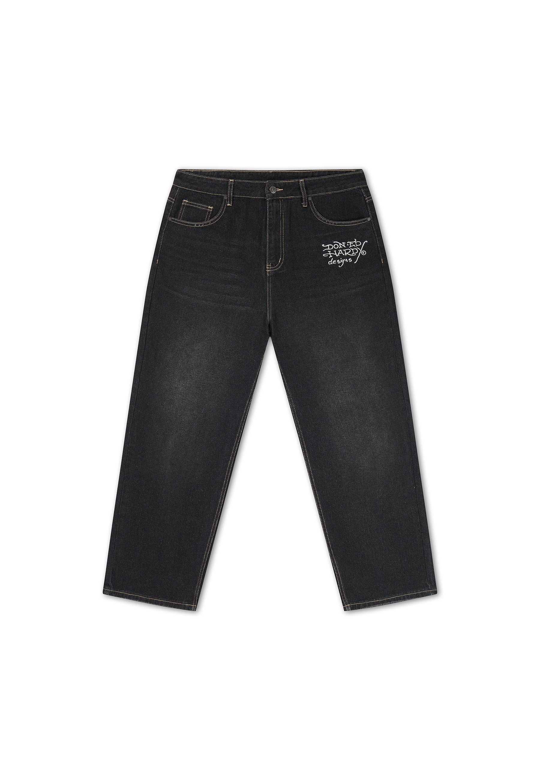【DON ED HARDY】ジップラメレギンス/スカル/バタフライ/Y2K/髑髏 Calça Jeans Flying Skull Washed Black | Ed Hardy Unissex