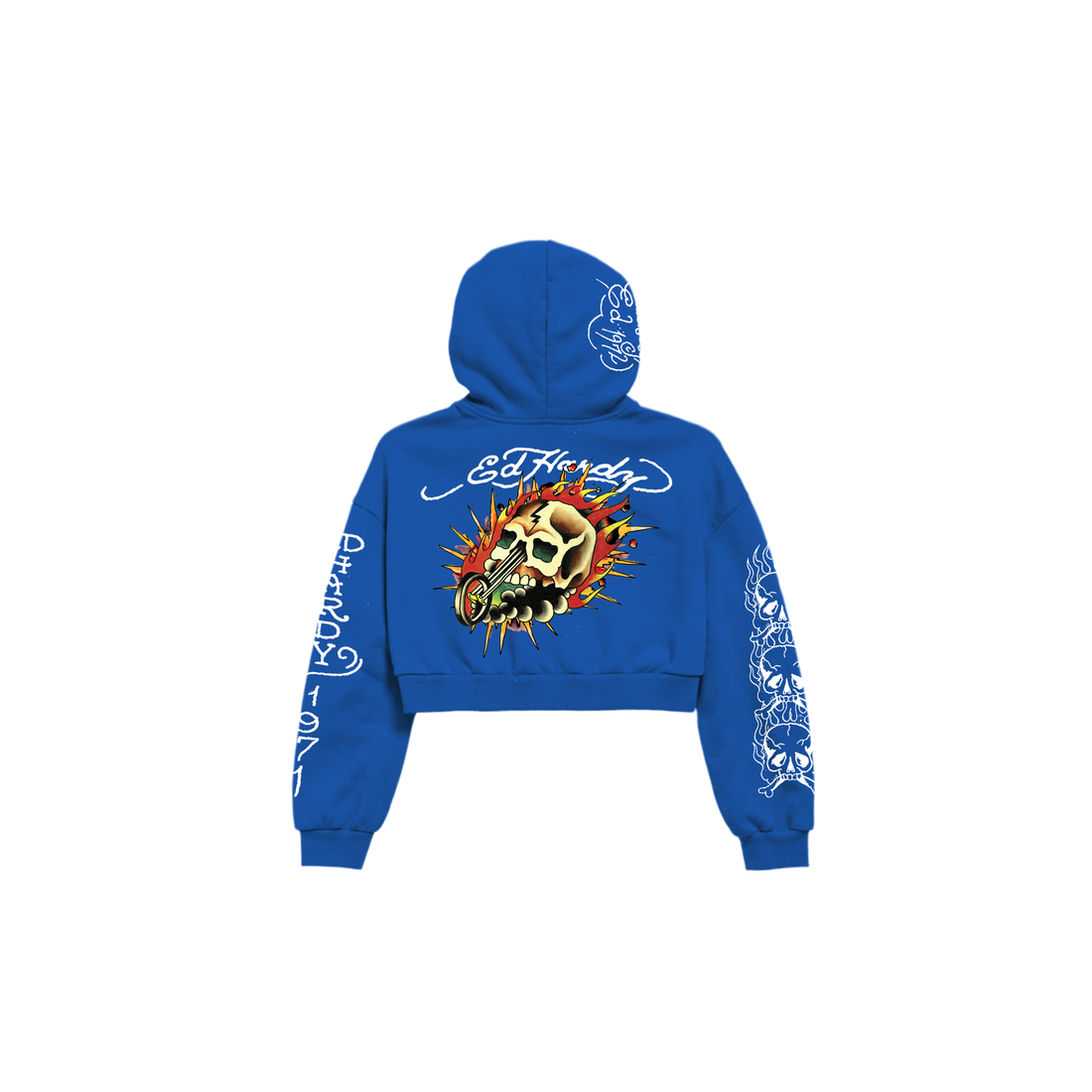 Blusa de Moletom Cropped "Flaming Skull" Azul