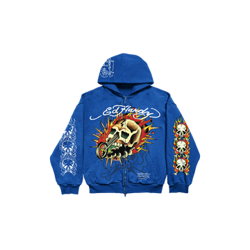 Blusa de Moletom com Capuz "Flaming Skull" Azul