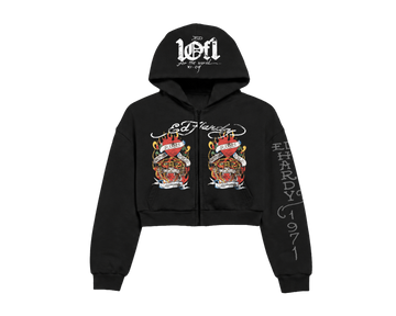 Blusa Cropped de Moletom Preta "Love Runs Wild" Ed Hardy & 1OF1 Exclusivist