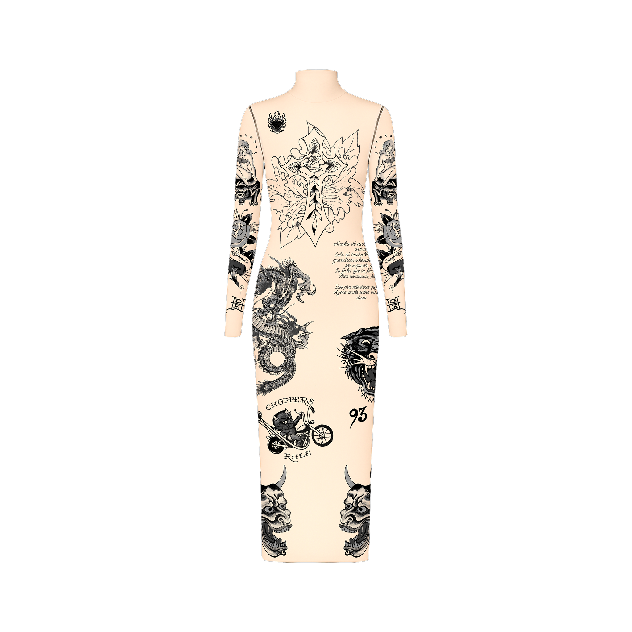 Ed Hardy x Matuê "Tattooed Skin" Vestido de Tule Bege