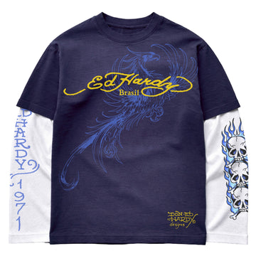 Camiseta Manga Longa Azul "Phoenix" DROP BRASIL