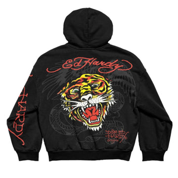 Blusa de Moletom com Capuz Preto "Classic Tiger"
