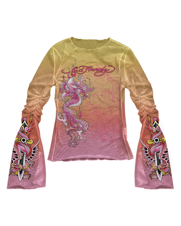 Blusa Manga Longa de Tule Laranja Ed Hardy by Tasha & Tracie