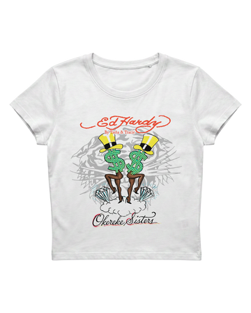Baby Tee Off White "CA$H OUT" Ed Hardy by Tasha & Tracie