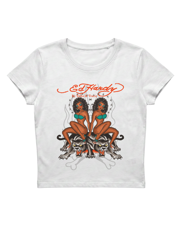 Baby Tee Off White "Panther Riders" Ed Hardy by Tasha & Tracie