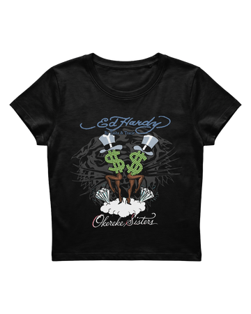 Baby Tee Preta "CA$H OUT" Ed Hardy by Tasha & Tracie