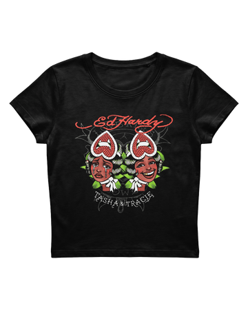 Baby Tee Preta "Chora Agora, Ri Depois" Ed Hardy by Tasha & Tracie