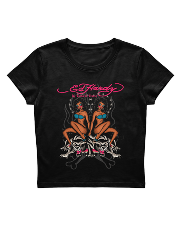 Baby Tee Preta "Panther Riders" Ed Hardy by Tasha & Tracie