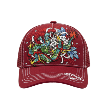 Boné Vermelho Com Bordado & Strass "Dragon" Ed Hardy