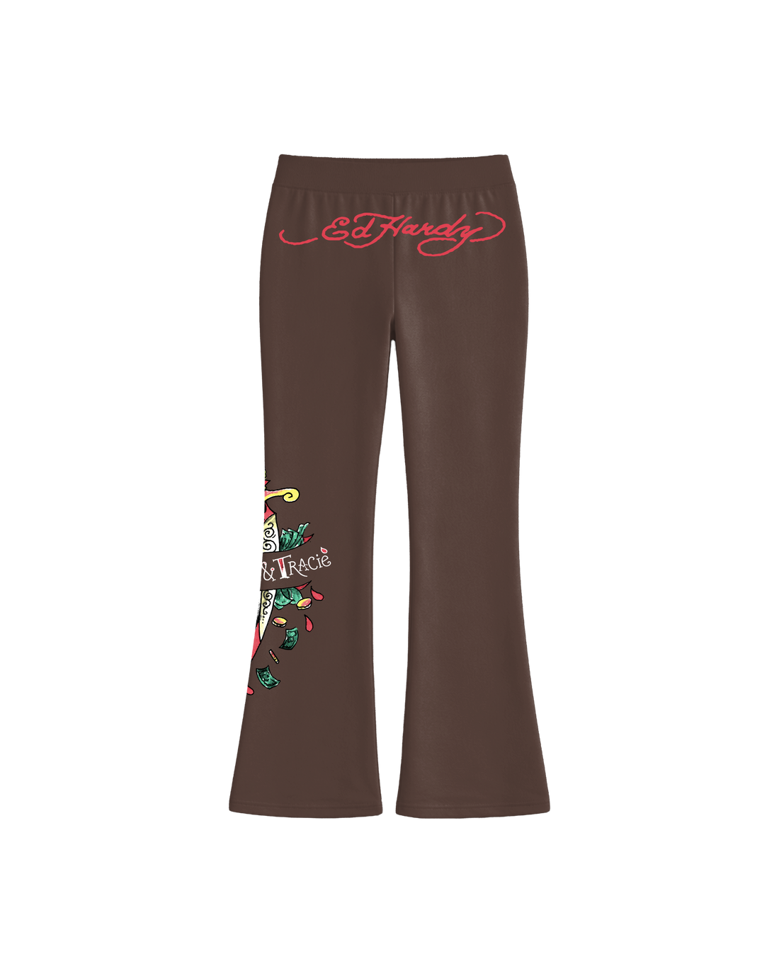Calça Flare de Moletom Marrom Ed Hardy by Tasha & Tracie