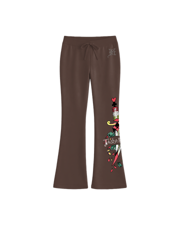 Calça Flare de Moletom Marrom Ed Hardy by Tasha & Tracie