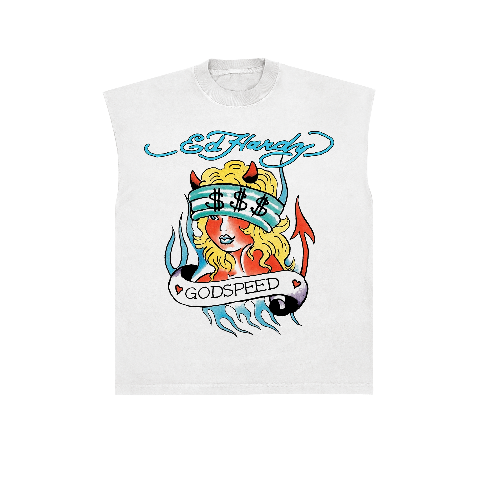 Sleeveless Tee "Godspeed" White