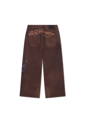 Calça Jeans Velvet Flocked Marrom Ed Hardy Unissex