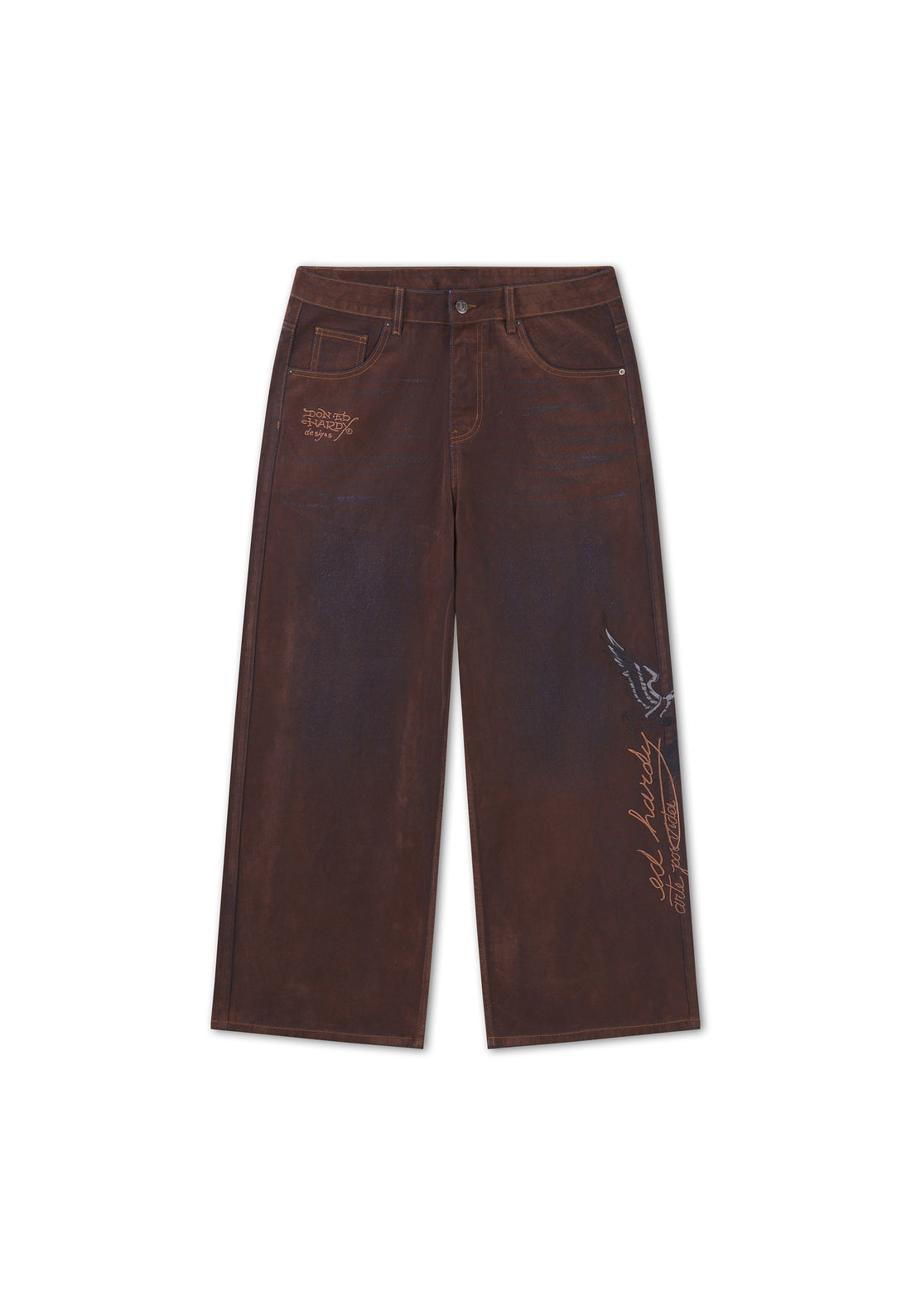 Calça Jeans Velvet Flocked Marrom Ed Hardy Unissex