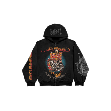 Hoodie Zip Preto "King of Beasts" Ed Hardy & 1OF1 Exclusivist