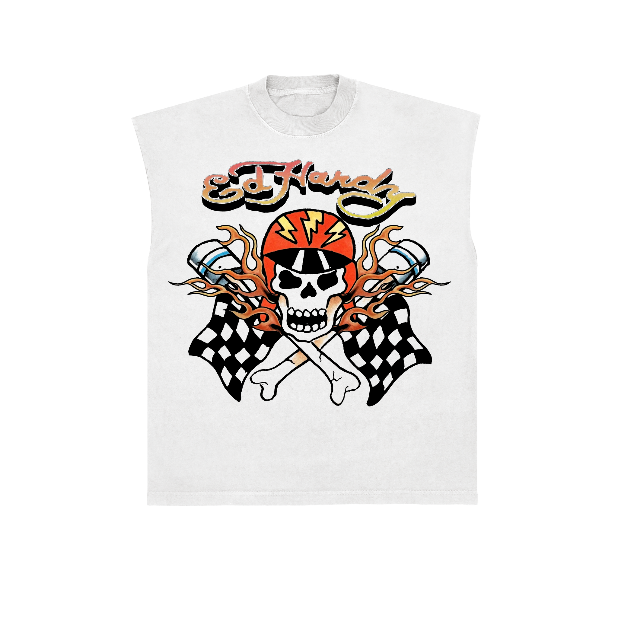 Sleeveless Tee "Skull Racer" White