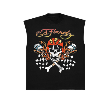 Sleeveless Tee "Skull Racer" Black