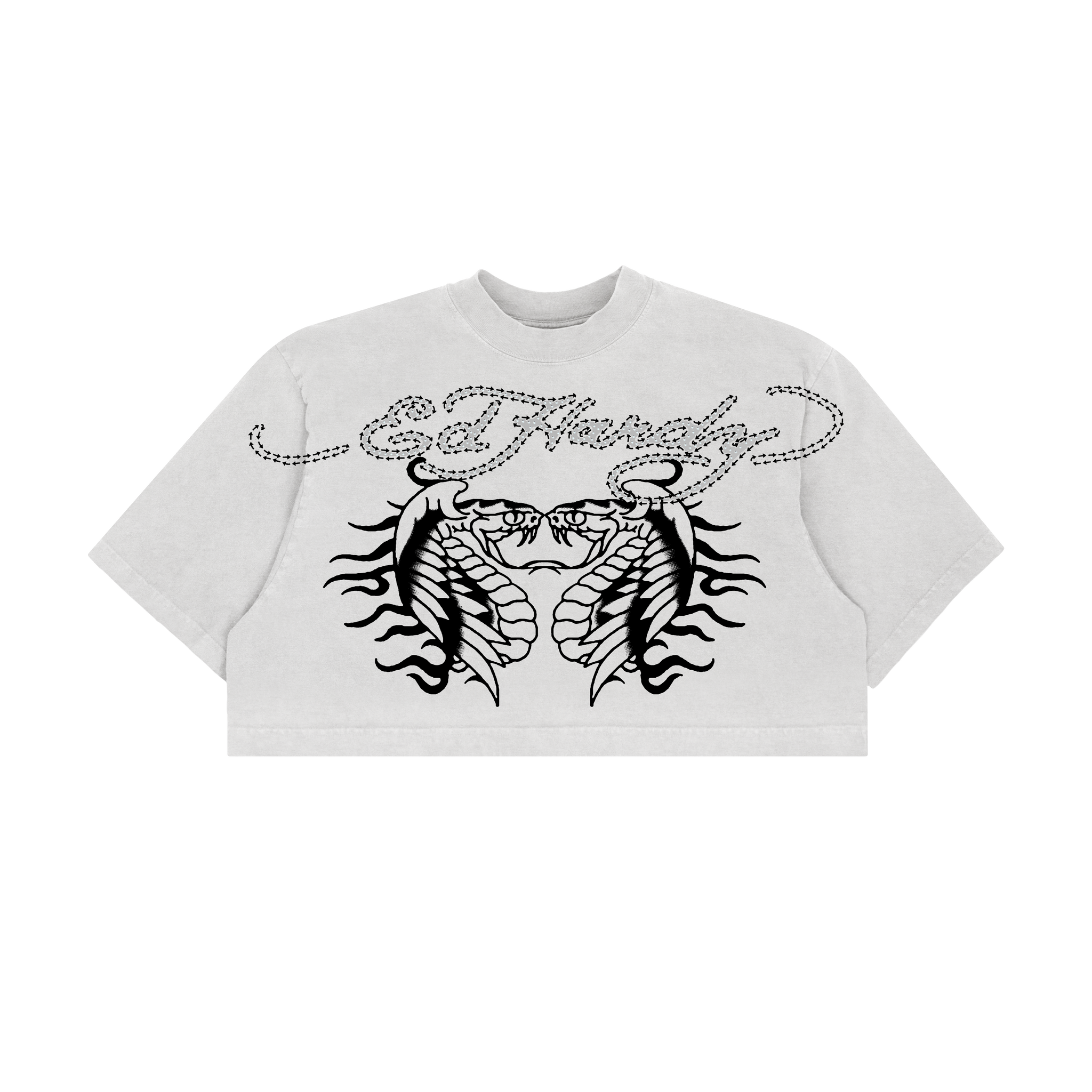 T-Shirt Cropped "Two Headed Snake" White